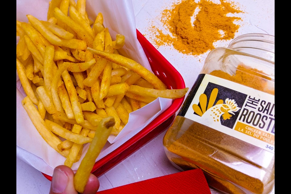 Chicken salt can be sprinkled onto fries, shrimp, cauliflower, chicken and other items.