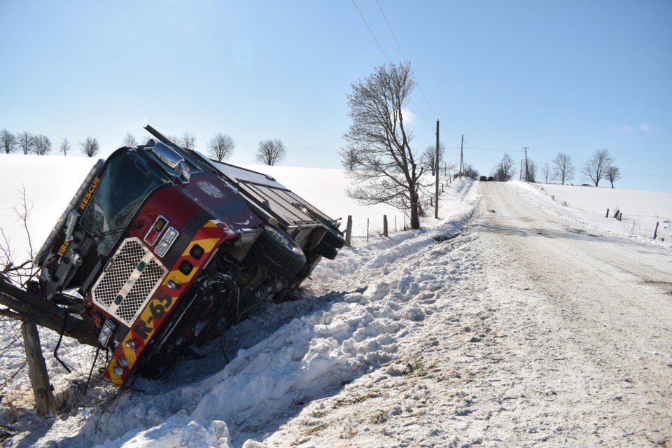 A fire truck went into a ditch on Side Road 10 in Centre Wellington causing serious injuries to one firefighter.