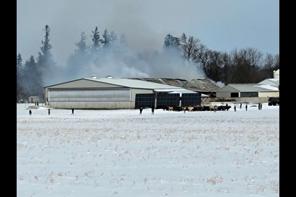A structure fire on a farm just south of Elora Monday.