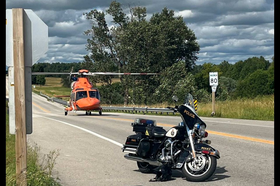 Ornge Air Ambulance on the scene of a fatal collision on July 25 in the Mapleton township.