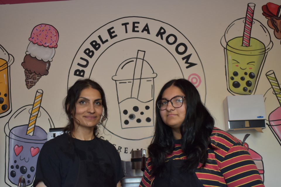 Naz Mian, left, and her daughter Aneesa Waseem at the Bubble Tea Room on East Mill Street. Both said they think the business will reach an untapped market in Elora by offering something that can be bought anywhere else in town.
