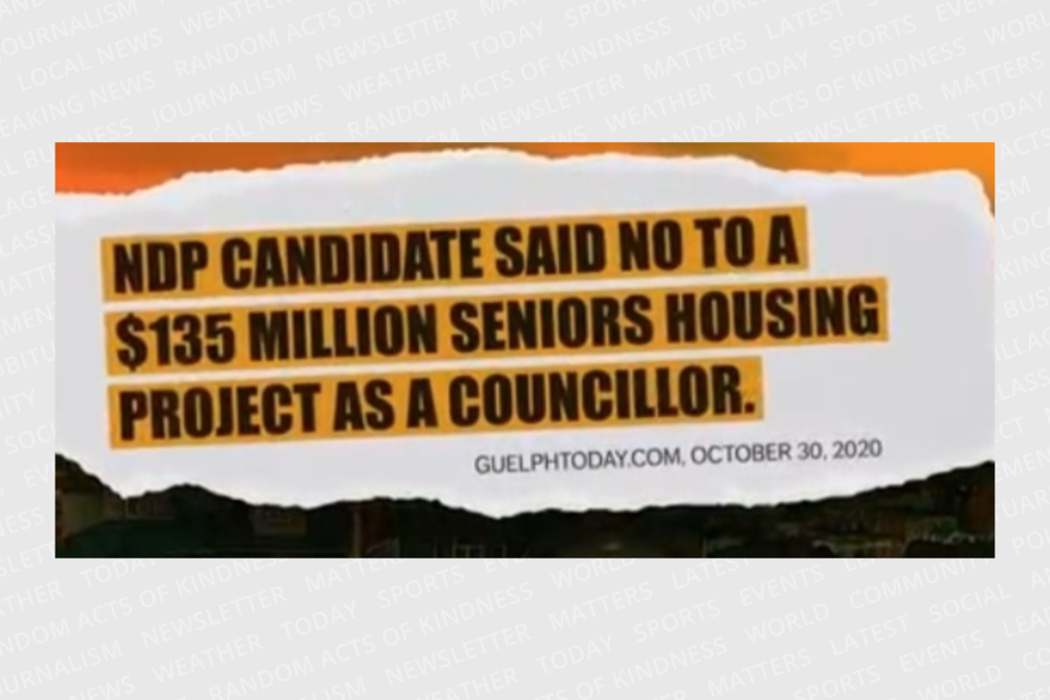 Screenshot of the PC's ad that took aim at Wellington-Halton Hills candidate Diane Ballantyne. The NDP have called for its removal because they said it makes false claims.