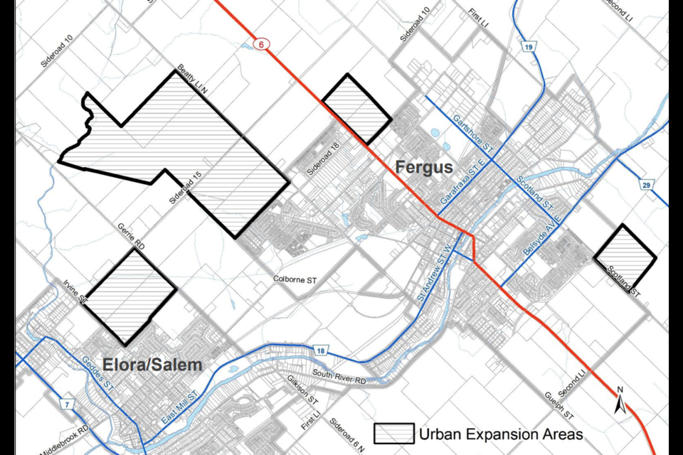 A map from a report shows the mandated urban boundary expansion in Centre Wellington.