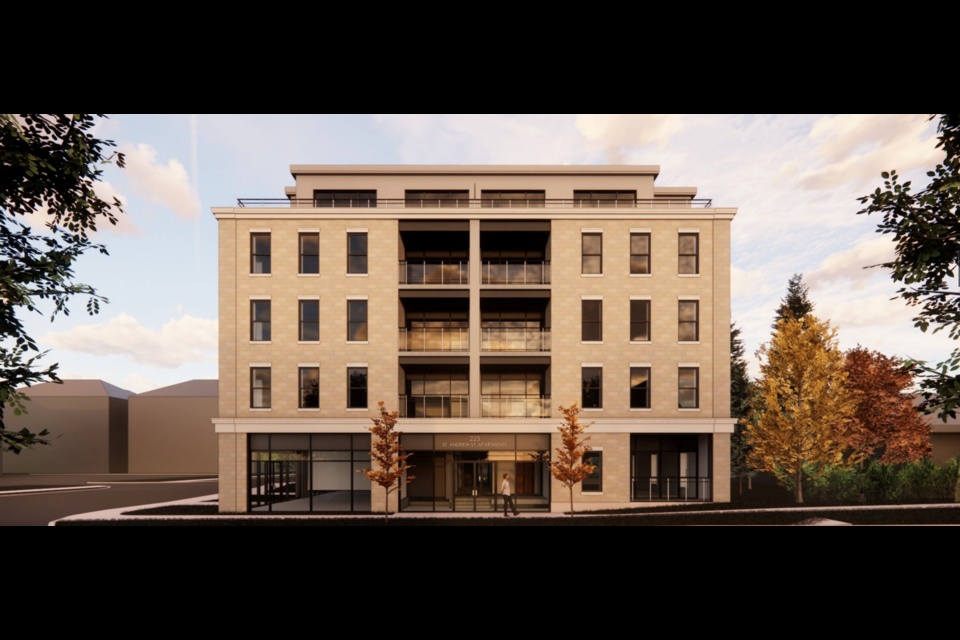 The proposed apartment building at 223 St. Andrew St. E. has seen a redesign since its initial proposal but retains its five storey height.