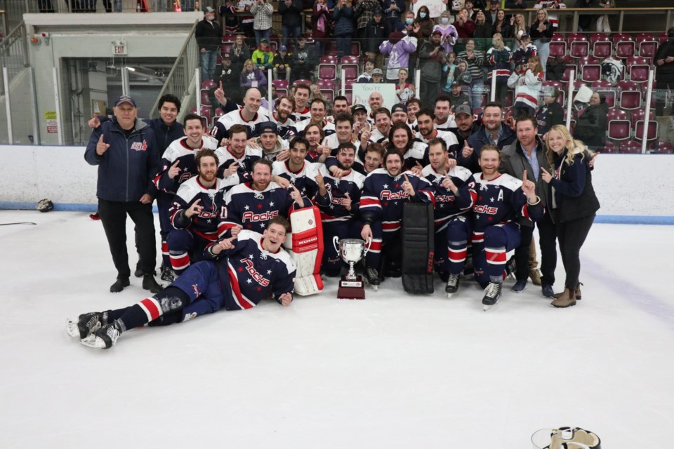 The Elora Rocks became the first team to win the WOSHL playoffs on Saturday in Tillsonburg.