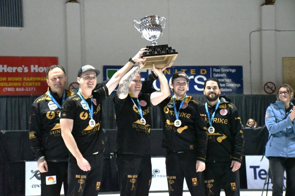 Team Sluchinski won the Alberta Boston Pizza Cup during the men’s provincial curling championship in Hinton on Sunday, Feb. 11, 2024. | Peter Shokeir / Jasper Fitzhugh