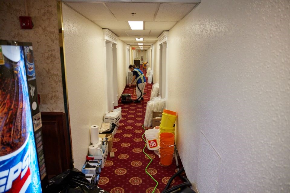 Restoration work at the Athabasca Hotel in Jasper following the wildfires. | Supplied / AthaB