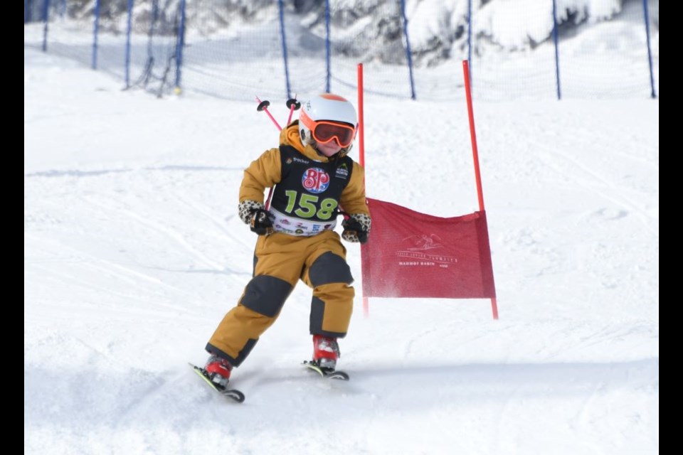 Beatrice Knight skis down a slope at Marmot Basin during the Jasper Junior Olympics on Saturday, March 2, 2024. More coverage on page 5. | Peter Shokeir / 51