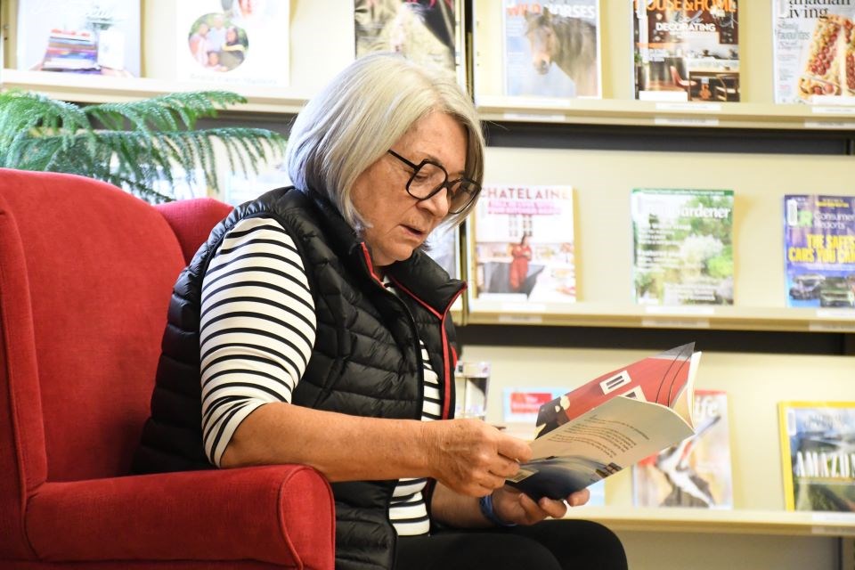 Governor General Mary Simon reads "Fishing with Grandma" to children at the Jasper Municipal Library in Jasper, Alta. on Saturday, Oct. 26, 2024.