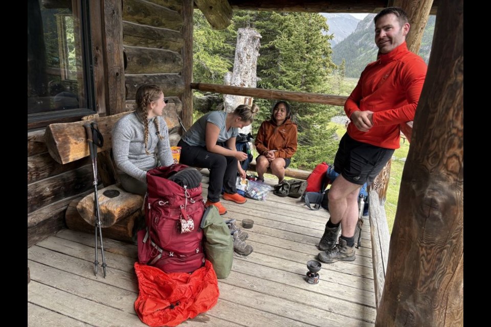 Emma Scholefield and her partner Kevin O’Shea accompanied five friends to Berg Lake on the reopening day after flying to Vancouver from Ireland. From left to right: Emma Scholefield, Nell Jones, Krizel Dumandan, Kevin O’Shea.