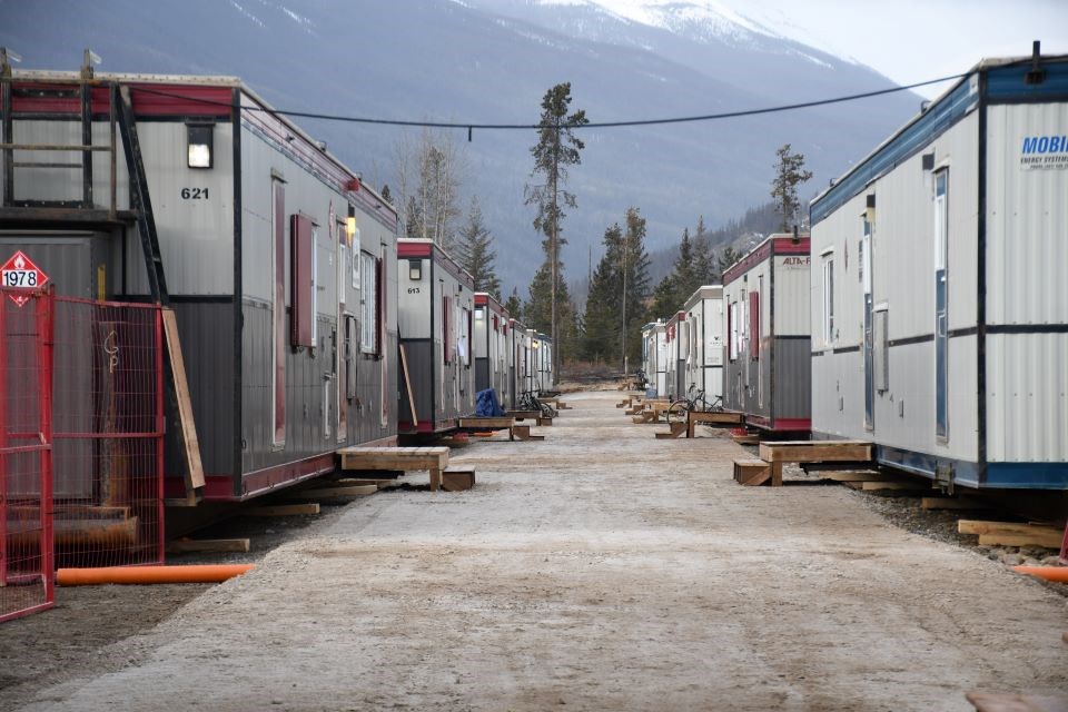 An interim housing site along Connaught Drive in Jasper, Alta. on Wednesday, March 5, 2025.