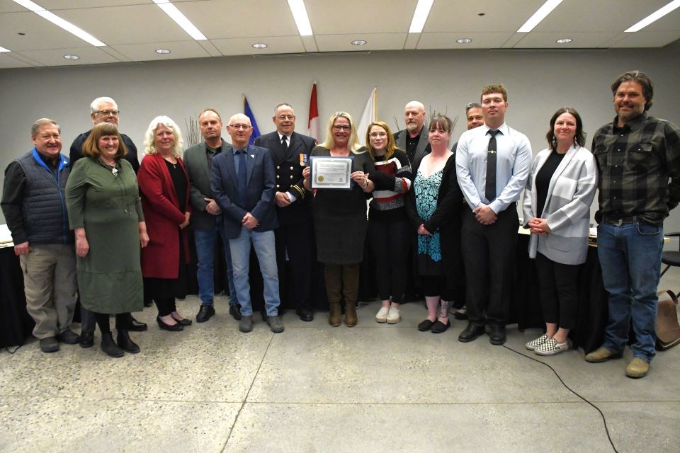 The Jasper Royal Canadian Legion accepts the Mayor's Recognition Award on Tuesday, April 15, 2025.