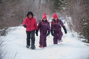 Woman and Two Girls Snowshoe Pyramid Lake Trails