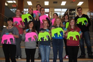 Students at Jasper Junior/Senior High School drew messages on elephant cut outs to raise awareness about mental health this week. Photo - P. Clarke  