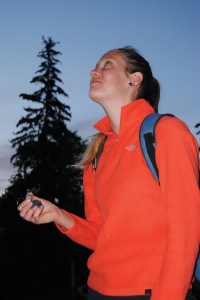 Alyse Burden, volunteers to help count bats, July 2. Photo - P. Clarke.