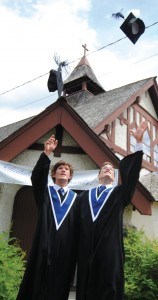 Martin Kreiner and Emerson Ostrander were the first to graduate from the new joint school facility, June 25. Photo - P. Clarke. 