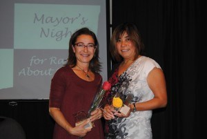 Cheryl Potter (left) was recognized with the fine art award and Noriko Stevens (right) was recognized with the dance award. Photo - P. Clarke.