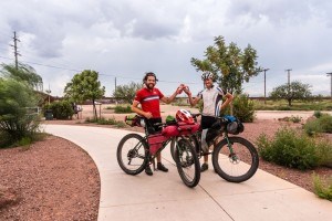 Jeff Bartlett and Corburn Born celebrate after a long day's ride