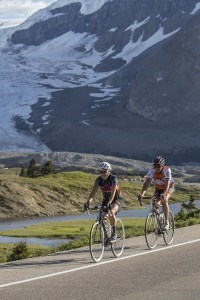 Road biking at the columbia icefields