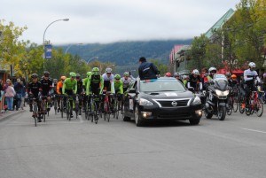 Riders from the Tour of Alberta made two laps through town before heading down the Icefield Parkway and eventually ending at the summit of Marmot Rd. Photo - P. Clarke. 