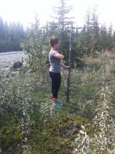 This photo was taken moments before Samantha Lean and Donald Lauder came face-to-face with a cougar. Lean, who is pictured in this photo, used the stick to fend of the animal. Photo - Donald Lauder