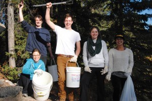 Ten volunteers from the Fairmont Jasper Park Lodge helped clean up around Lake Annette Oct. 1. Photo - P. Clarke.