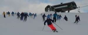 Thirty-seven ski testers test more than 124 paris of skis over four days at Marmot Basin as part of Ski Canada Magazine's annual ski test. P. Clarke photo.