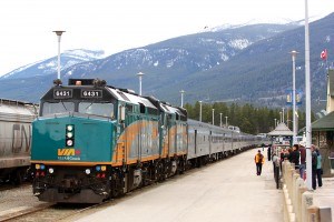 A VIA Rail passenger train arrives in Jasper. Rumoured cuts could see service on "The Canadian" line, which runs between Toronto and Vancouver, reduced this winter.