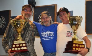 Jasper Dart Leagues playoff champs and regular season champs from left to right: Don Pilger, Gerry Lorenz and Louis Poirier. Photo - Lorine Tank.