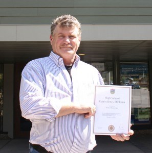 Dean Caul, 59, recently earned his high school equivalency diploma. Photo - P. Clarke. 