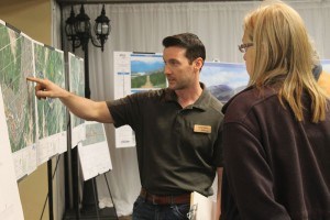 Jasper Interconnection Project planner Landon Bawol explains the project's proposed route at an information session May 26. Photo - P. Clarke. 
