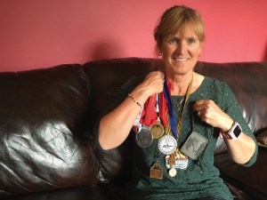 Lorraine Wilkinson has earned marathon medals from all seven continents. She completed a 12 hour marathon in South Africa. K. Byrne photo.
