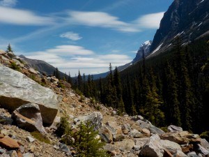 A 200 metre rock slide cover the Astoria Trail, near Oldhorn Mountain, July 19. Loni Klettl photo. 