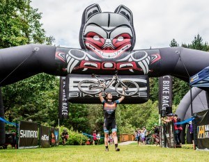 Cory Wallace celebrates after winning the overall title at the B.C. Bike Race. Photo courtesy of the B.C. Bike Race