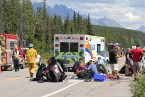 Two people were seriously injured in a motorcycle accident on the Icefields Parkway, August. 2. Photo - P. Clarke. 