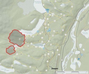 The areas in red are slated to be burned by the end of October in an effort to reduce the risk posed by wildfires and slow the spread of the mountain pine beetle. The two areas are part of six other units located west of town on the bench that will eventually be burned. Parks Canada image. 