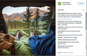 Tourism Jasper and Travel Alberta voluntarily deleted this photo on their Instagram accounts after several people expressed their concern it promoted illegal camping in Jasper National Park. Instagram photo. 