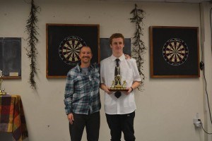 Jasper Glaciers’ assistant football coach, Jeff Wadsworth (left) presented Hayden Clark with the most improved player award at the team’s award banquet, Dec. 5. | Submitted photo.