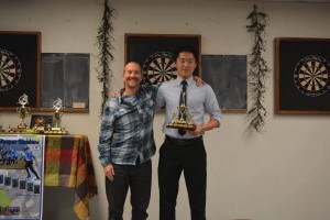 Jasper Glaciers’ assistant football coach, Jeff Wadsworth (left) presented Matthew Park with the rookie of the year award at the team’s awards banquet, Dec. 5. | Submitted photo.
