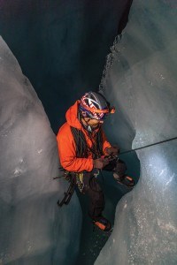 Will Gadd and his team were surprised to find liquid water below the surface of the Athabasca Glacier and biofilm and type of algae. John Price photo. 