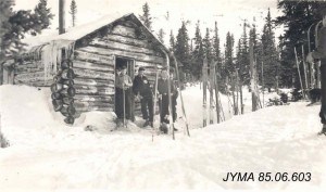 Details about a mysterious cabin on Signal Mountain remain elusive, although it’s clear from these photos taken in the 1930s it was popular with skiers at the time. | Jasper Yellowhead Museum and Archives photo.