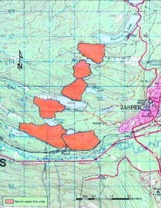 Parks Canada would also like to carry out a series of prescribed fires along Pyramid Bench, west of town. The fires will help bolster Jasper's fireguard. Parks Canada image. 