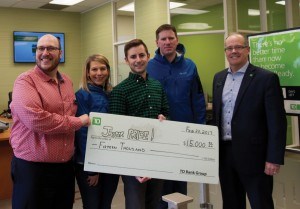 TD Bank presented a $15,000 cheque to the Jasper Pride Festival, Feb. 22. T. Loh photo.