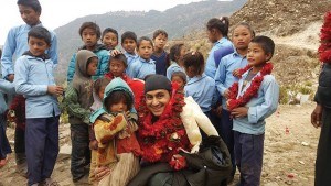 Jasperite Raj Bhai receives garlands of gratitude from a group of students in his hometown of Lisakhani, Nepal, where work to replace a school leveled by an earthquake in 2015 has begun. Photo courtesy Raj Bhai. 