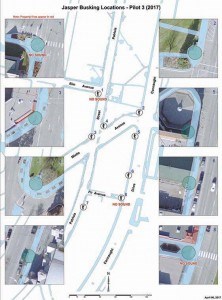 The new busking pilot project includes eight locations for 2017. Image provided.