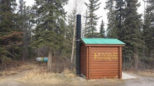 Tyler Johnstone couldn’t ignore vandalism spraypainted on the side of an outhouse near Jasper House and decided to cover it up with venting tape before contacting Parks Canada, April 19. 