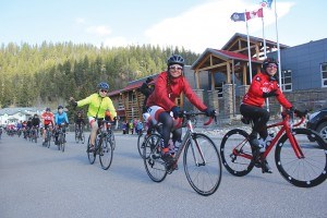 Students from École Desrochers helped send off other Francophone students from across the country for a segment of La Grande Traversée (LGT), a cross-country bicycle relay that passed through Jasper, May 16. P. Clarke photo