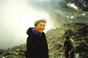 Vonna Arsenault and Karen Byers seen climbing a mountain in this undated photo.