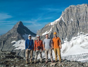 From left to right: Steven Song, Ben Nearingburg, Eric Coulthard and Vern Dewit. All four contributed to A Peakbagger’s Guide to the Canadian Rockies: North. V. Dewit photo.