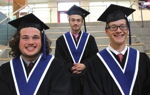 L-R Caleb Catto, Julian Tuffeau and Walter Ostrander will officially graduate from École Desrochers on June 28.  P. Clarke photo.